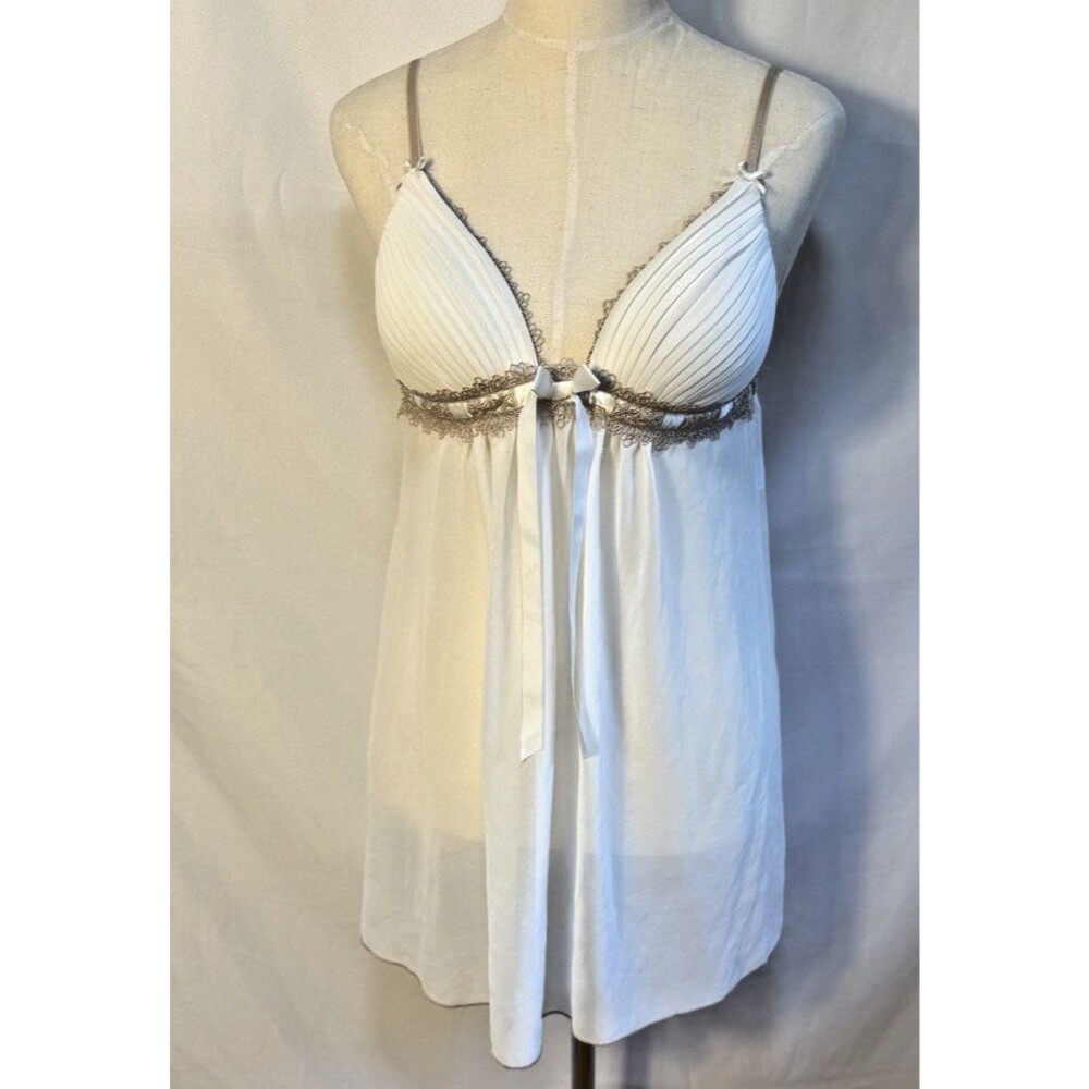 Linea Donatella Sz M Juliet Lace Chiffon Babydoll Dress Fairy Ivory Coquette